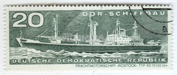 марка ГДР 20 пфенниг "Cargo motor ship "Rostock"" 1971 год Гашение