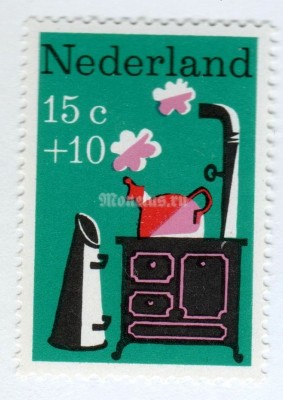 марка Нидерланды 15+10 центов "The Small Whistling Kettle" 1967 год