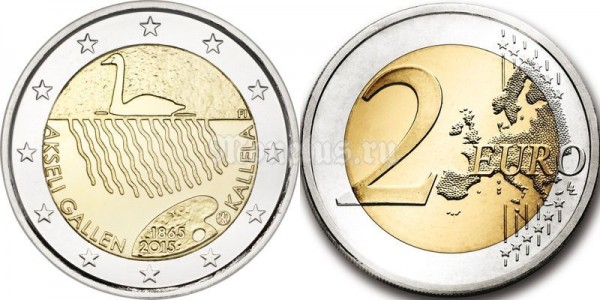 монета Финляндия 2 евро 2015 год 150 лет со дня рождения Аксели Галлен-Каллела