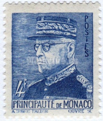 марка Монако 4 франка "Prince Louis II (1870-1949)" 1942 год