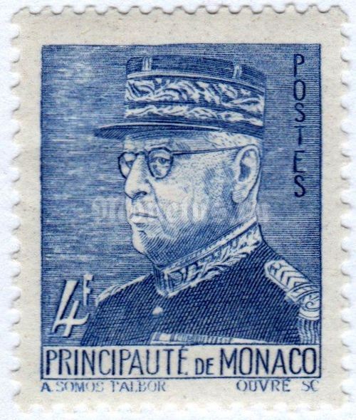 марка Монако 4 франка "Prince Louis II (1870-1949)" 1942 год