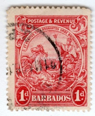 марка Барбадос 1 пенни "Seal of the Colony - Postage & Revenue" 1925 год Гашение