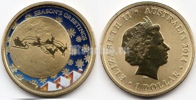 монета Австралия 1 доллар 2014 год - Season's Greetings