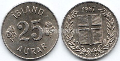 монета Исландия 25 эйре 1967 год