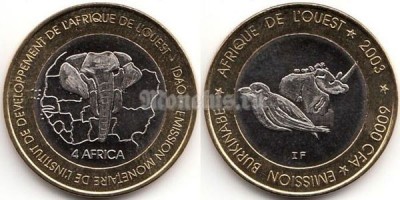 Монета Буркина Фасо 4 африка/6000 франков 2003 год