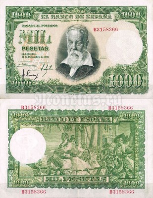 банкнота Испания 1000 песет 1951 год