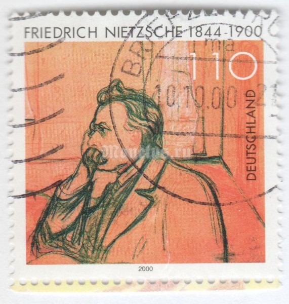 марка ФРГ 110 пфенниг "Nietzsche, Friedrich" 2000 год Гашение