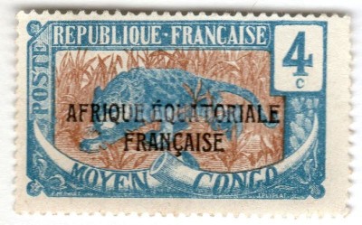 марка Французское Конго 4 сантима "Leopard (Panthera pardus*)"  