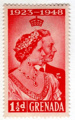 марка Гренада 1 1/2 пенни "Royal Couple, Portrait" 1948 год