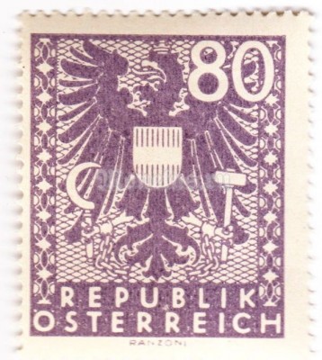 марка Австрия 80 Немецких рейхспфенинг "Герб" 1945 год