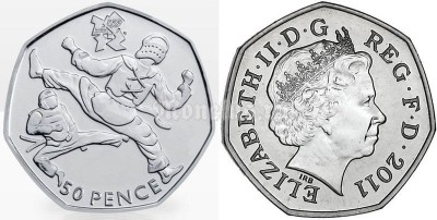 монета Великобритания 50 пенсов 2011 год Летние Олимпийские игры в Лондоне 2012 год - тхэквондо