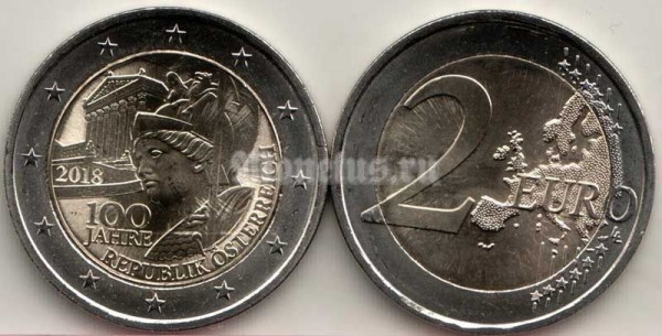 монета Австрия 2 евро 2018 год - 100 лет Австрийской Республике