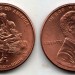 Монета США 1 цент 2009 год становление в штате Индиана (1816-1830) 200-летие со дня рождения президента Авраама Линкольна и 100-летие первого выпуска цента Линкольна