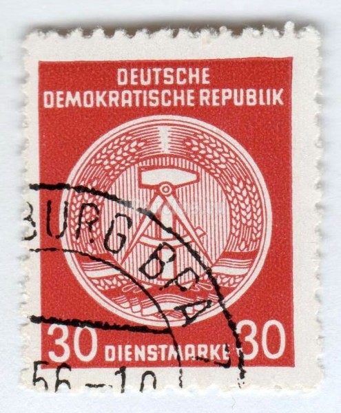 марка ГДР 30 пфенниг "Official Stamps for Administration Post B (I) Reprint" 1954 год Гашение
