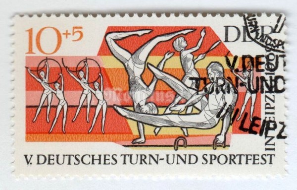 марка ГДР 10+5 пфенниг "Gymnastic Exercises" 1969 год Гашение