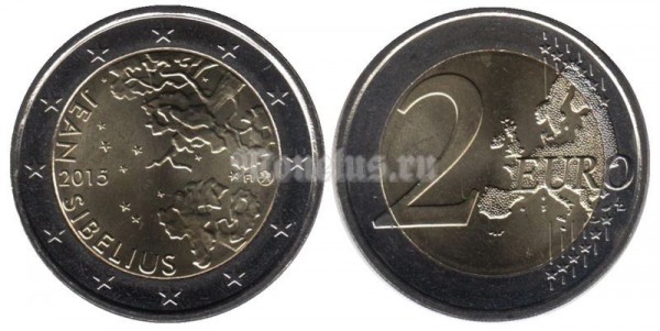 монета Финляндия 2 евро 2015 год 150 лет со дня рождения Яна Сибелиуса