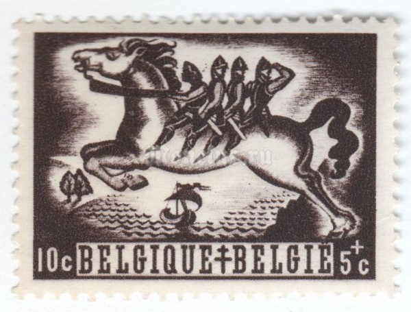 марка Бельгия 10+5 сентим "Horse Bayard" 1944 год