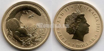 монета Австралия 1 доллар 2011 год  - Сахарная сумчатая летяга, серия детеныши животных