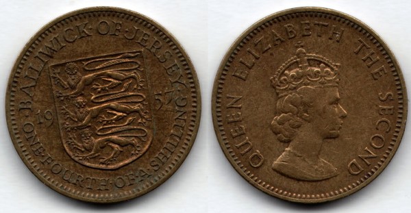 монета Джерси 1/4 шиллинга 1957 год