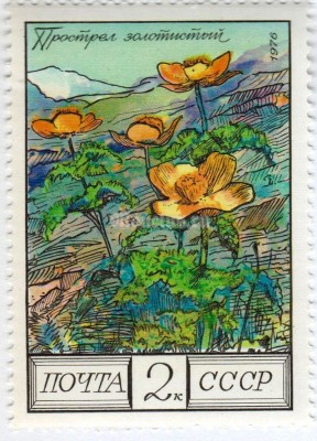 марка СССР 2 копейки "Прострел золотистый" 1976 год