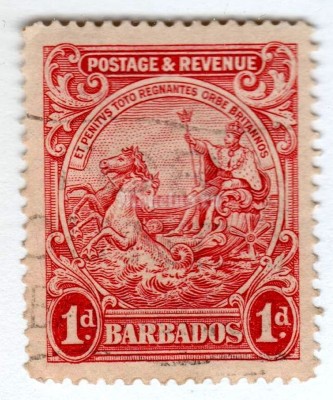 марка Барбадос 1 пенни "Seal of the Colony - Postage & Revenue***" 1925 год Гашение