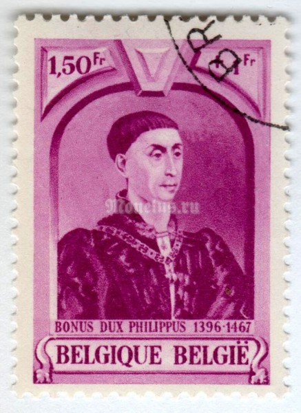 марка Бельгия 1,50+1 франк "Paintings" 1945 год Гашение