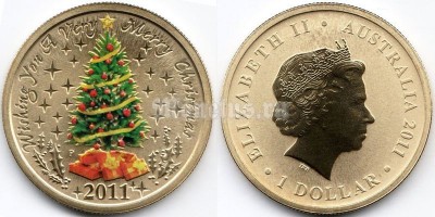 монета Австралия 1 доллар 2011 год - Счастливого Рождества