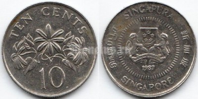 монета Сингапур 10 центов 1987 год