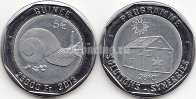 Монета Гвинея  25 000 франков 2013 год - Синергия. С надписью 5 €, солнце