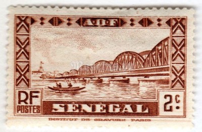 марка Французский Сенегал 2 сантима "Мост (Архитектура)"  1935 год