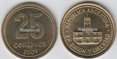 монета Аргентина 25 центаво 2009 год
