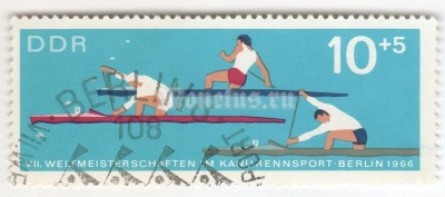 марка ГДР 10+5 пфенниг "Men’s single canoe race" 1966 год Гашение