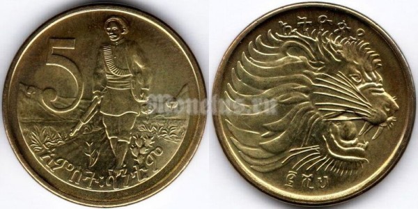 монета Эфиопия 5 сантимов 2008 год