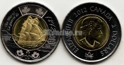 монета Канада 2 доллара 2012 год 38-пушечный фрегат «Шеннон» - к 200-ой Годовщине Войны 1812 года