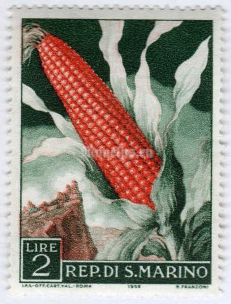 марка Сан-Марино 2 лиры "Corncob (Zea mays)" 1958 год