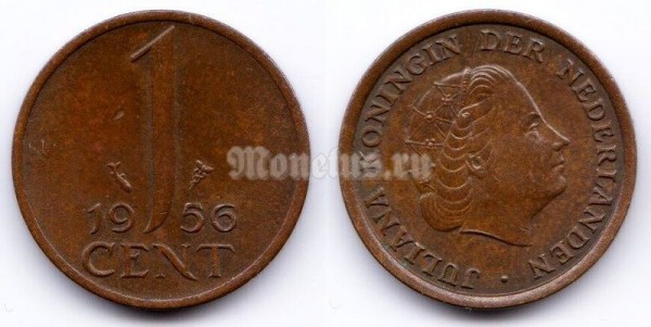 монета Нидерланды 1 цент 1956 год