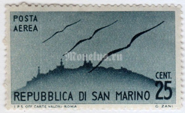 марка Сан-Марино 25 сентисимо "Air Mail - set of 1946" 1946 год