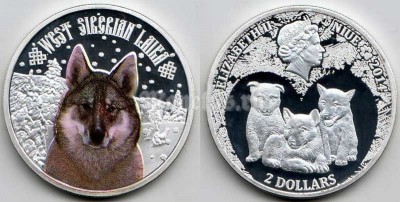 монета Ниуэ 2 доллара 2014 год Западносибирская лайка