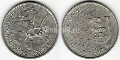 монета Португалия 100 эскудо 1989 год Великие географические открытия - Азорский Архипелаг