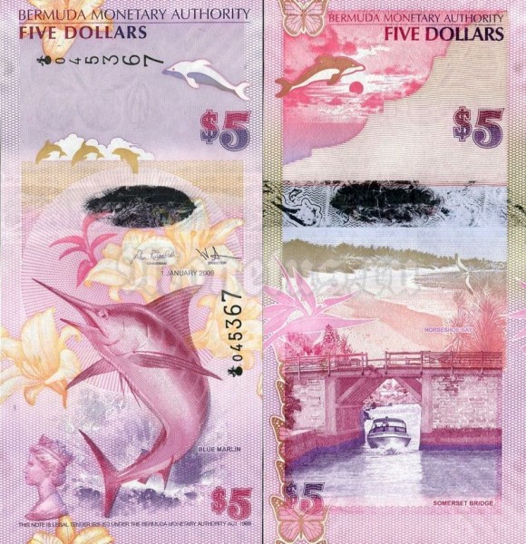 банкнота Бермудские острова 5 долларов 2009 год
