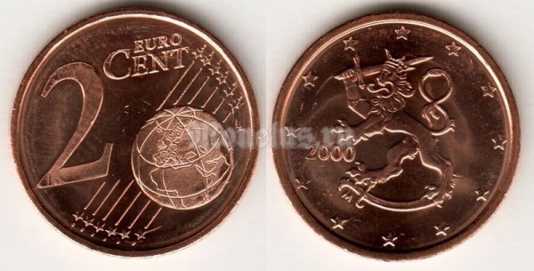 монета Финляндия 2 евро цента 2000 год