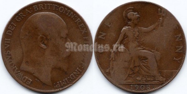 монета Великобритания 1 пенни 1908 год