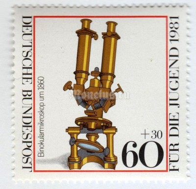 марка ФРГ 60+30 пфенниг "Binocular-Microscope about 1860" 1981 год