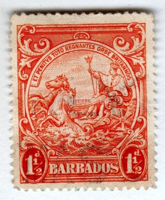 марка Барбадос 1 1/2 пенни "Seal of the Colony - Postage & Revenue" 1933 год Гашение