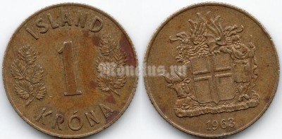 монета Исландия 1 крона 1963 год