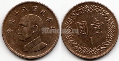 монета Тайвань 1 доллар 1988 год
