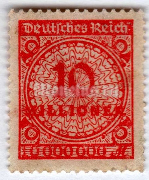 марка Немецкий Рейх 10 миллионов рейхсмарок "Value in "Millionen"" 1923 год