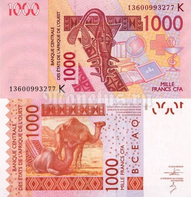 бона Западная Африка 1000 франков 2013 год (Буква К - Сенегал)