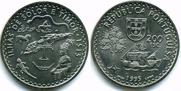 монета Португалия 200 эскудо 1995 год - 480 лет островам Солор и Тимор