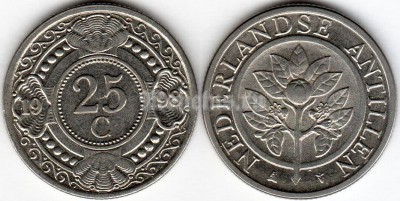 монета Нидерландские Антиллы 25 центов 1996-2009 год